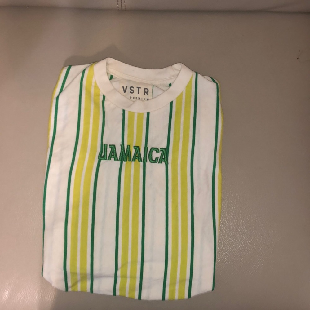 Green and white VSTR Jamaica shirt